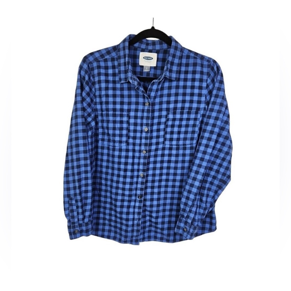 Old Navy Shirt Size M Blue Black Buffalo Check Flannel Long Sleeve 100%Cotton